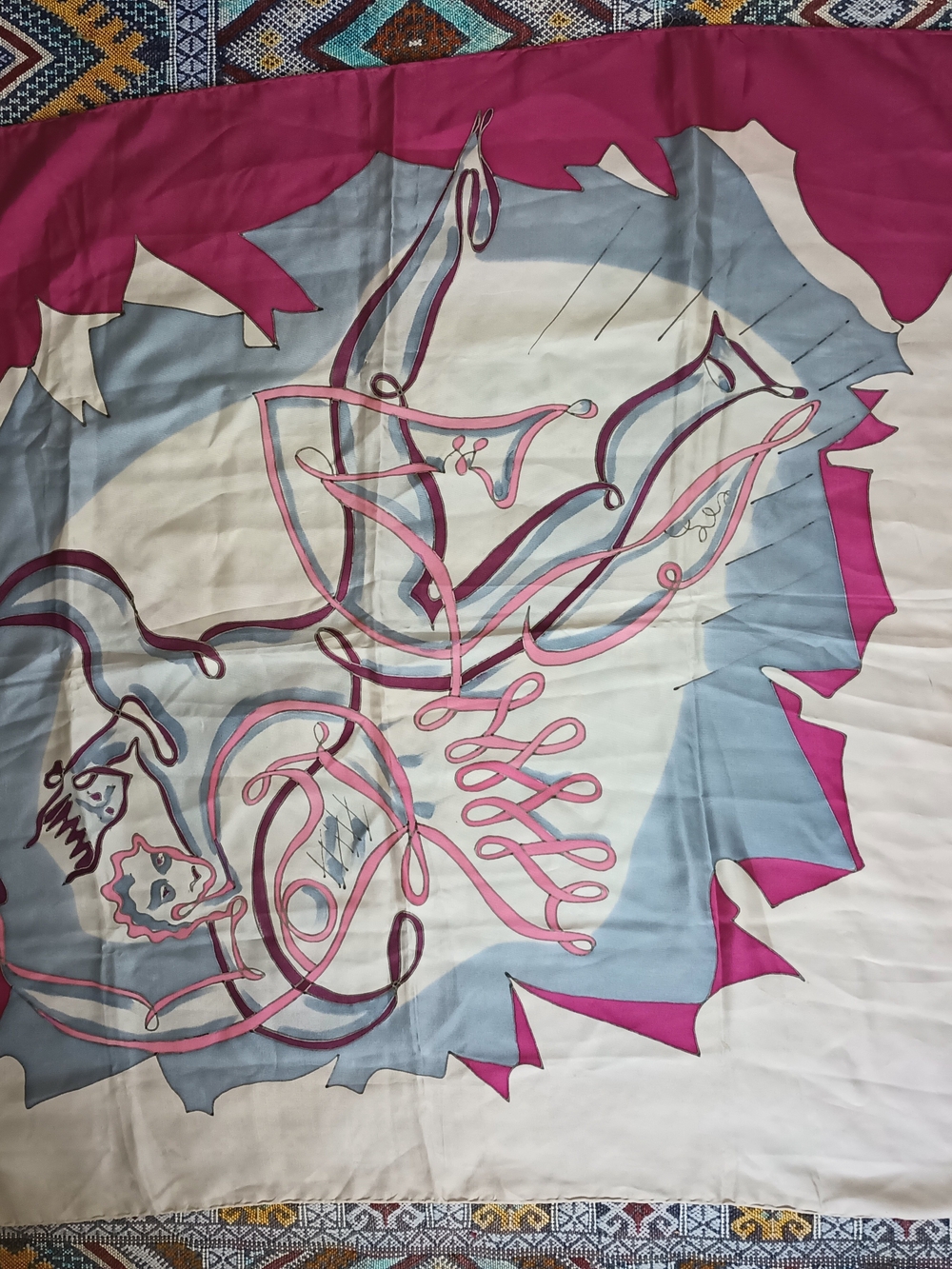Silk-Feel Pink & Light Blue Scarf - Women